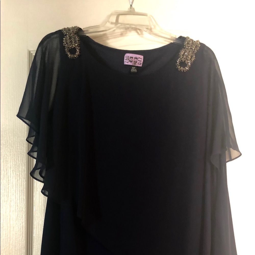 Navy Embellished Cape Dress